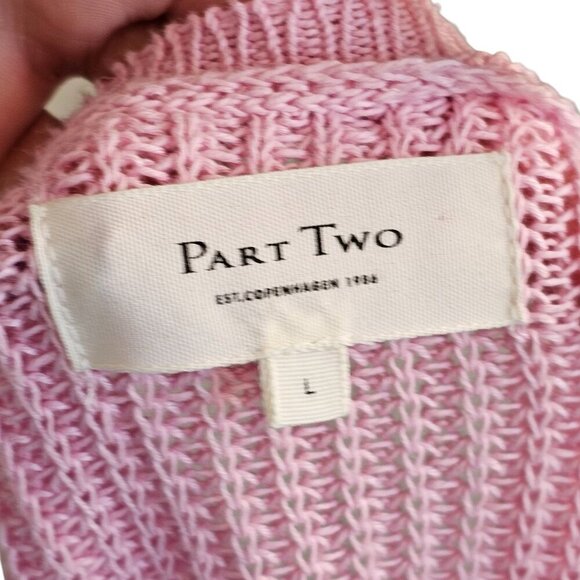 Part Two Etrona Linen Knit Pink Long Sleeve Sweater Sz L - Picture 9 of 12